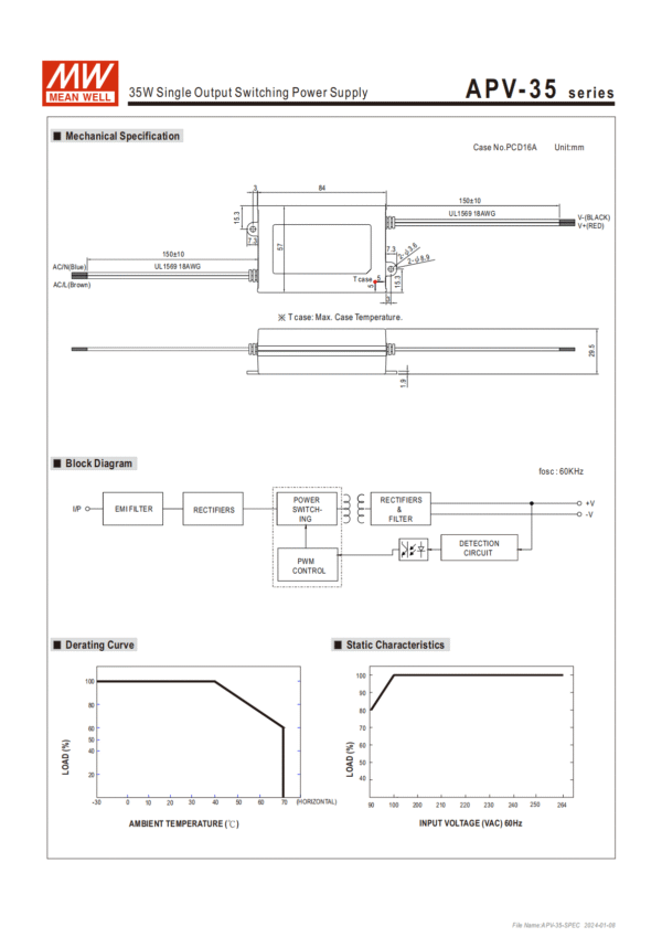 12VDC Power Supply 35W 3A ACDC LED Power Supply Meanwell-APV-35-12(35W-12V) - Image 3