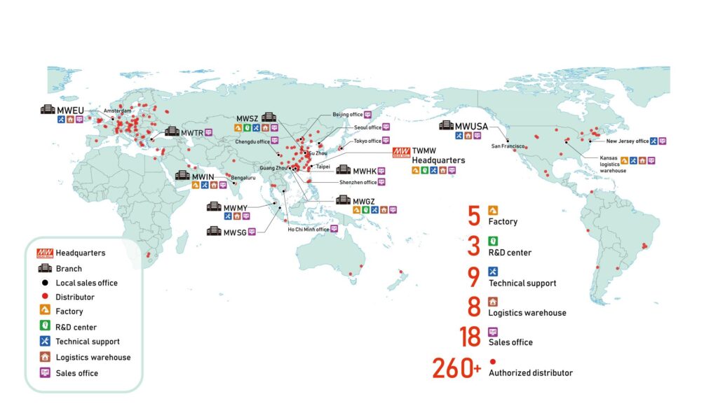 Meanwell wordwide company maps