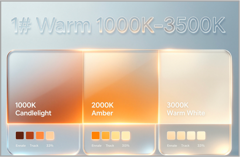 CCT 1000K-3500K Warm 1000K Candlelight 2000K Amber 3000K Warm  White
