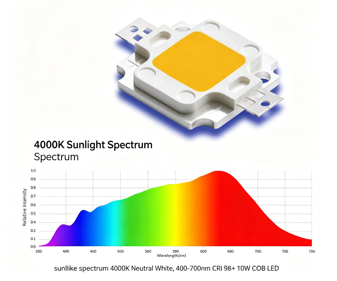 sunlike Spectrum 4000K Neutral White 400-700nm CRI 98+ 10W COB LED